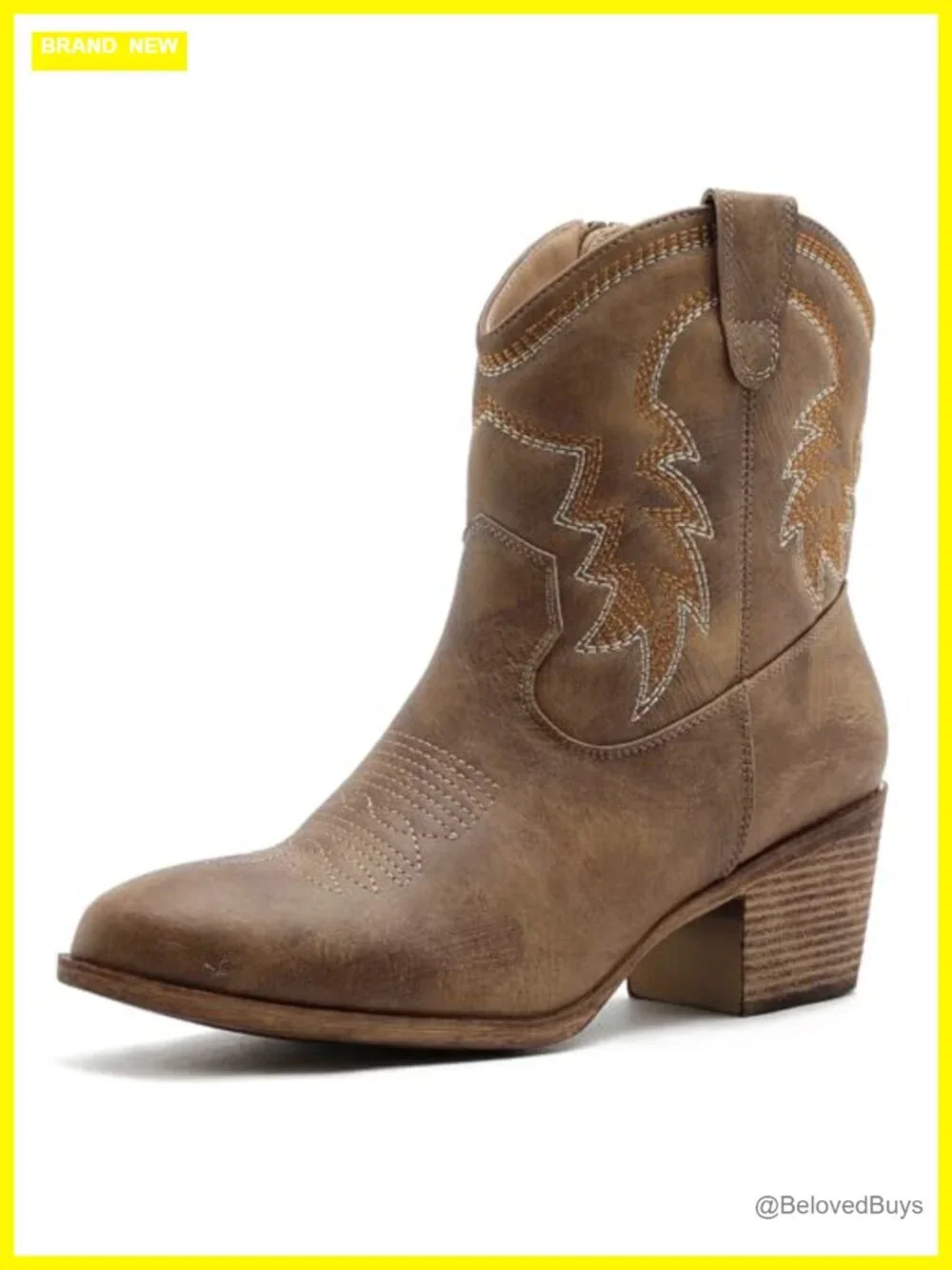 Cowgirl Ankle Boots with Embroidered Stitching Western Boots Low Heel Side